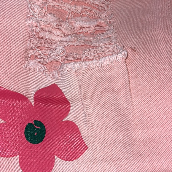 New! Custom Handmade Pink Flower Denim Classic Jean Designer Overalls - Picture 4 of 4